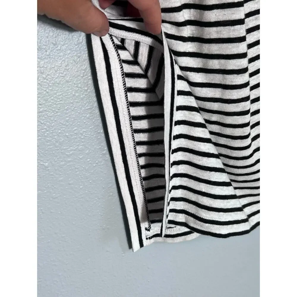 Eileen Fisher Sz M Organic Linen Stripe Long Skirt Midi Maxi Black White Pull On